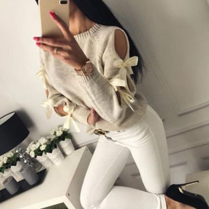 Blusa Manga Longa de Lã com laço de Cetim