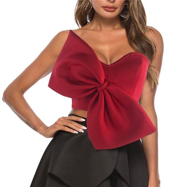 Strapless Crop Top Decorated with Bow 