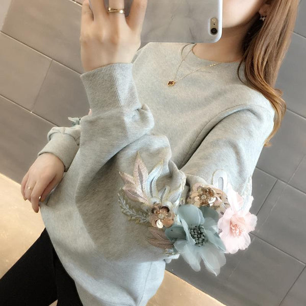 Blusa de Moletom Manga Longa Bordada