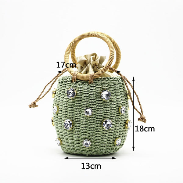 Bolsa Pequena de Mão Artesanal Cesto com Cristais Praia