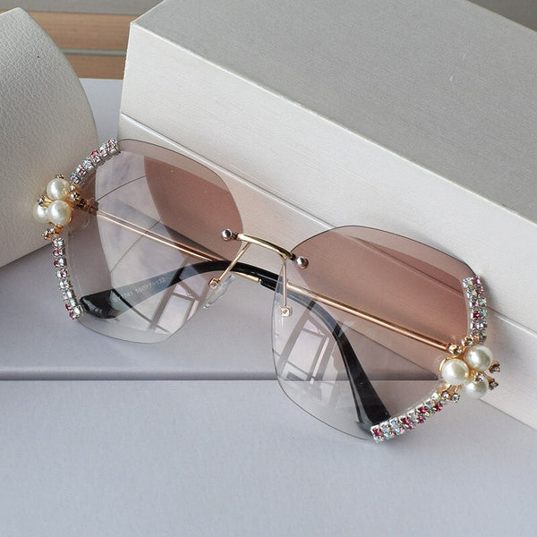 Óculos de Sol com Pérolas e Diamantes