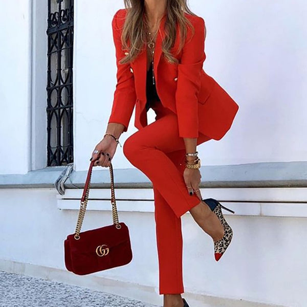 Button-Down Blazer and Pencil Pants Set