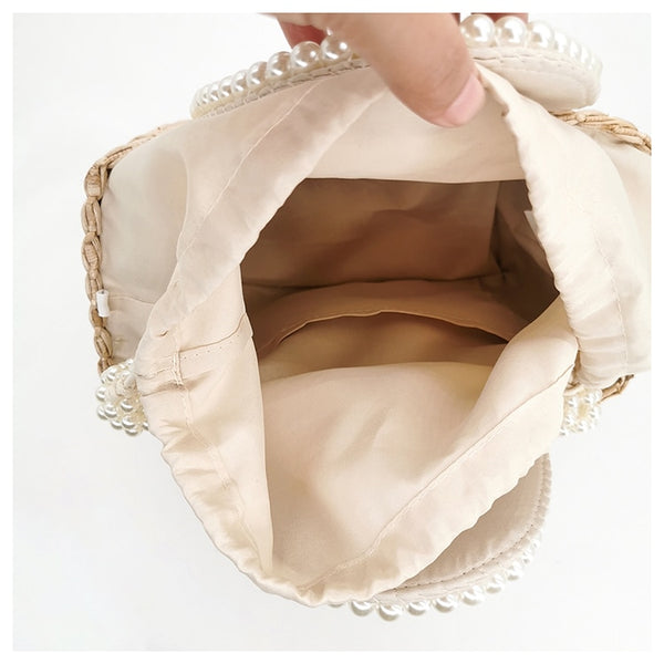 Bolsa Pequena Artesanal de Mão com Palha e Pérolas