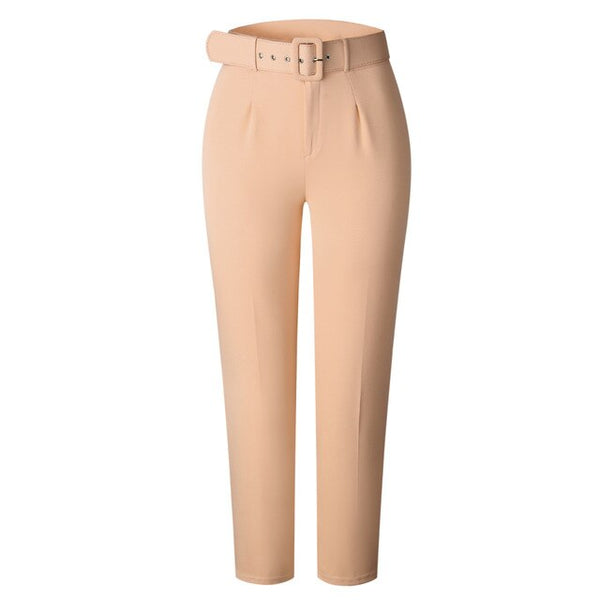 Calça Social Solta Skinny Cintura Alta com Cinto
