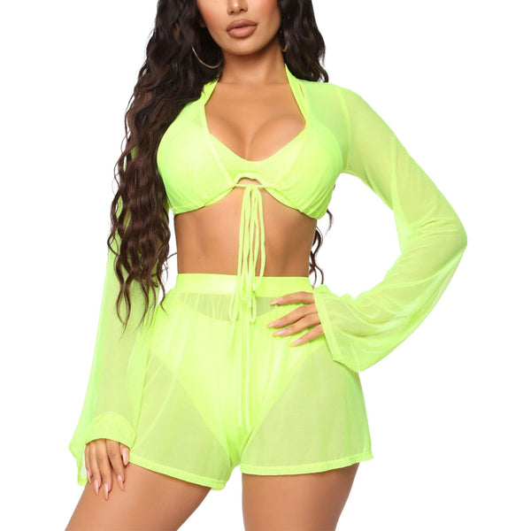 Saída de Praia em Tule 2 Peças Top e Shorts