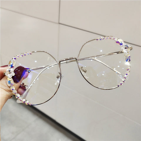 Clear Anti-Fatigue Glasses with Crystal Decoration 