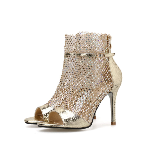 Sandália Peep Toe Salto Alto Fino com Cristais