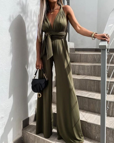 Strappy Jumpsuit with V-Neckline and Tie
