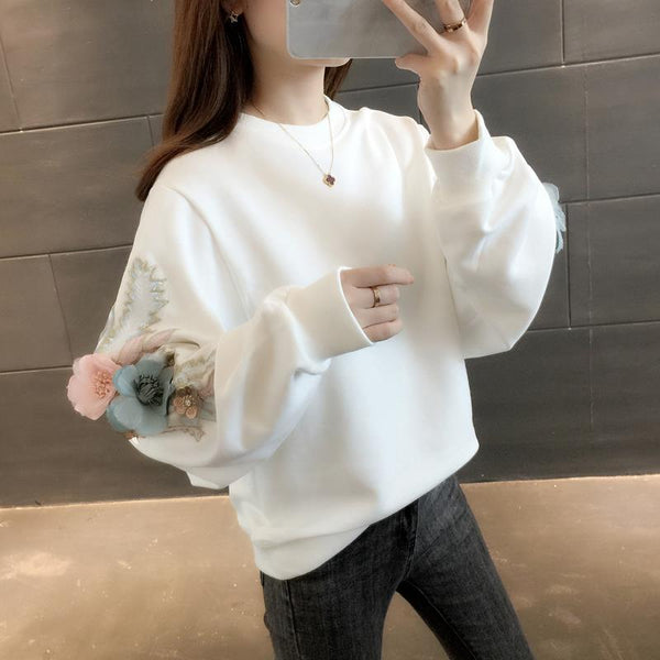 Blusa de Moletom Manga Longa Bordada