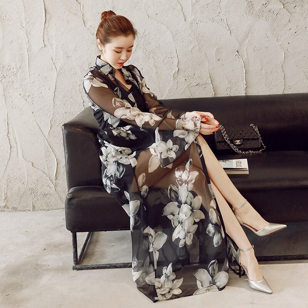 Camisa Kimono em Tule Floral