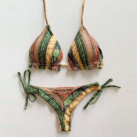 Color Block Semi Thong Bikini Set