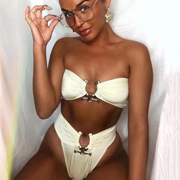 Delta Wing High Waist Strapless Bikini Set