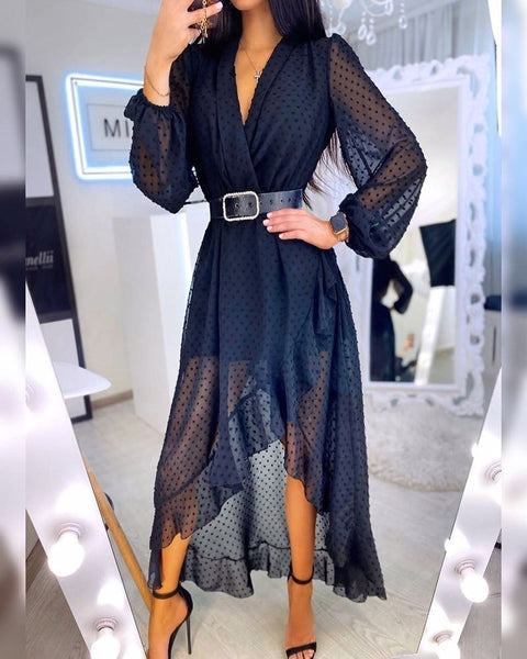 Vestido Longo Envoltório Manga Longa