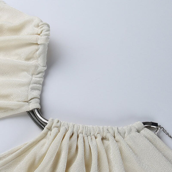 Vestido Longo com Fenda Ombro Único Recorte na Cintura