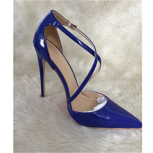 Scarpin Verniz Salto Alto Fino Com Tiras Cruzada