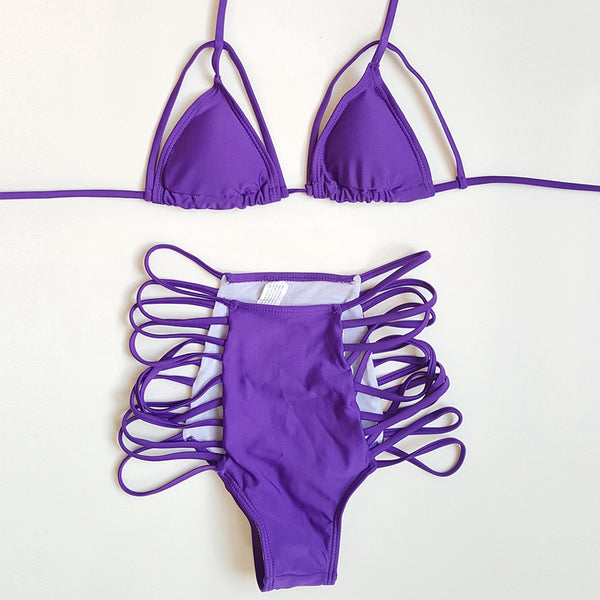 Conjunto de Biquíni Cintura Alta com Tiras