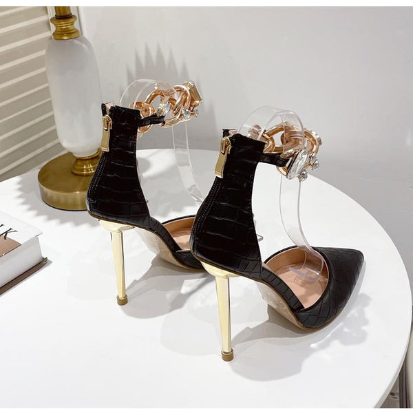 High Heel Pumps with Diamond Chain 