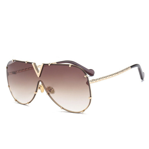 Óculos de Sol Feminino Grande Redondo Designer em V