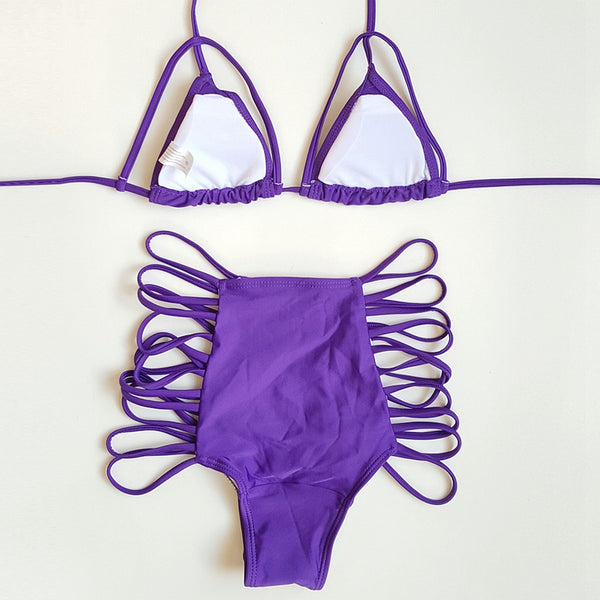 Conjunto de Biquíni Cintura Alta com Tiras