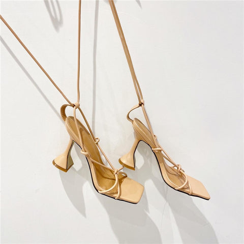 High Heel Cup Sandal with Straps and Ties