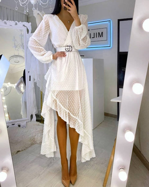 Vestido Longo Envoltório Manga Longa