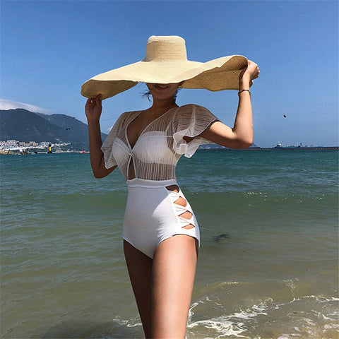 High Waisted Swimsuit with Short Sleeves