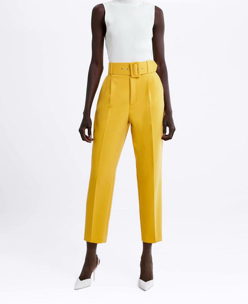 Calça Social Solta Skinny Cintura Alta com Cinto
