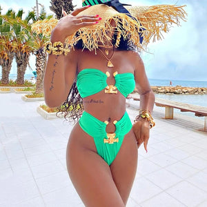Delta Wing High Waist Strapless Bikini Set