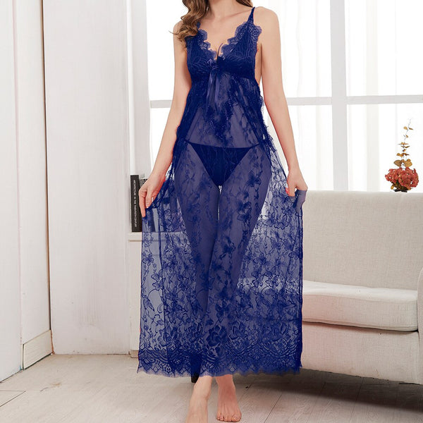 Long Strappy Nightgown with Lace and Tulle