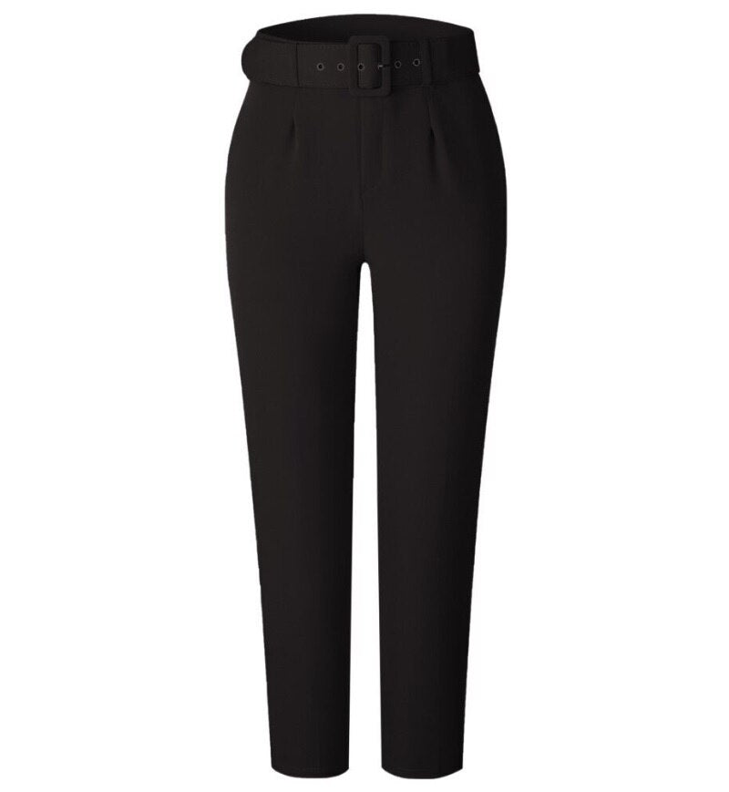 Calça Social Solta Skinny Cintura Alta com Cinto