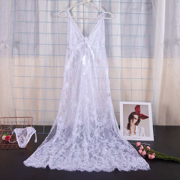 Long Strappy Nightgown with Lace and Tulle