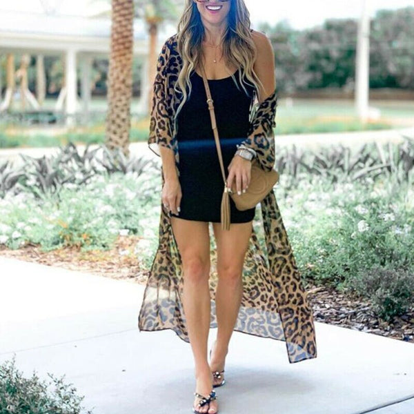 Long Beach Cover-up in Tulle Animal Print Leopard