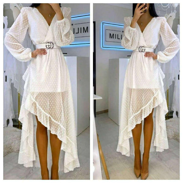 Vestido Longo Envoltório Manga Longa