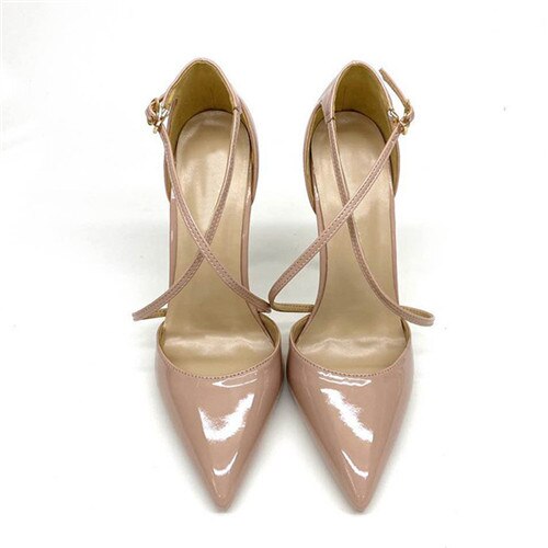 Scarpin Verniz Salto Alto Fino Com Tiras Cruzada