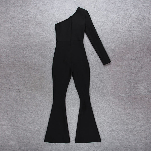 Macacão Preto Justo Manga Única com Cristal