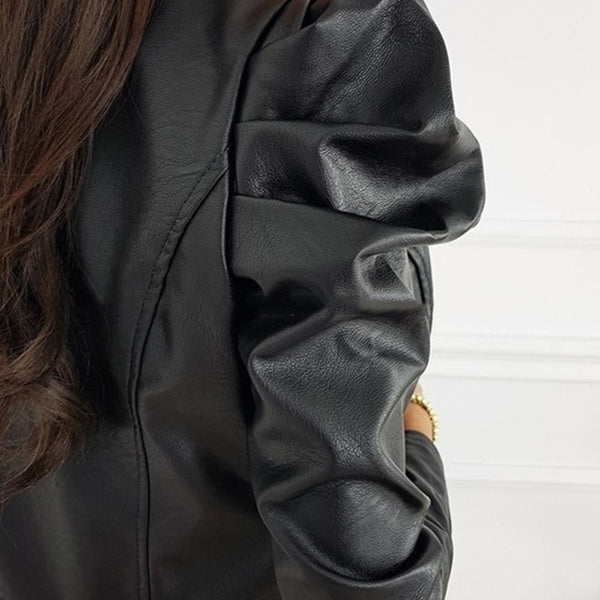 Leather Jacket with Puff Sleeves