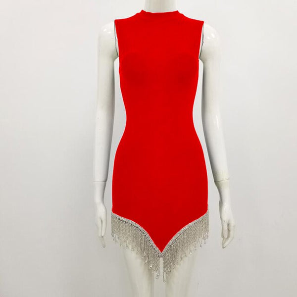 Vestido Justo Curto sem Mangas Gola Alta