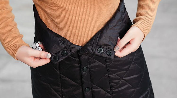 Thick Long Black Winter Skirt with Buttons