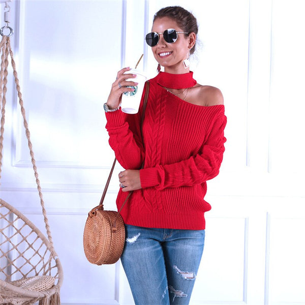 Turtleneck Sweater with Cutout on the Shoulder