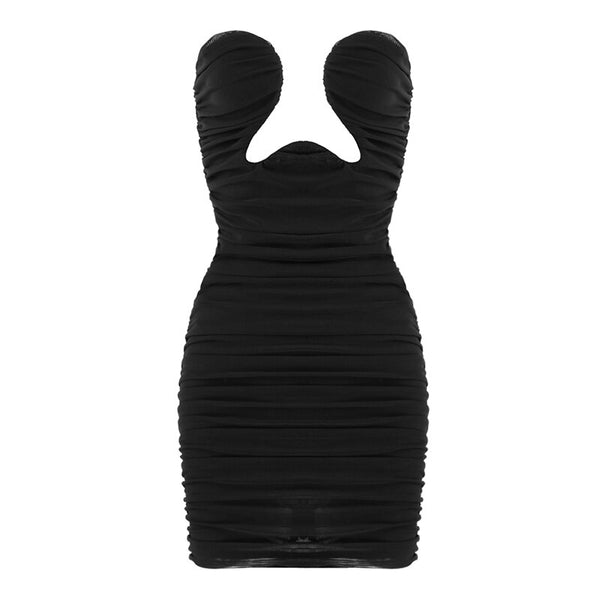 Vestido Curto Justo Drapeado Tomara que Caia Decote V