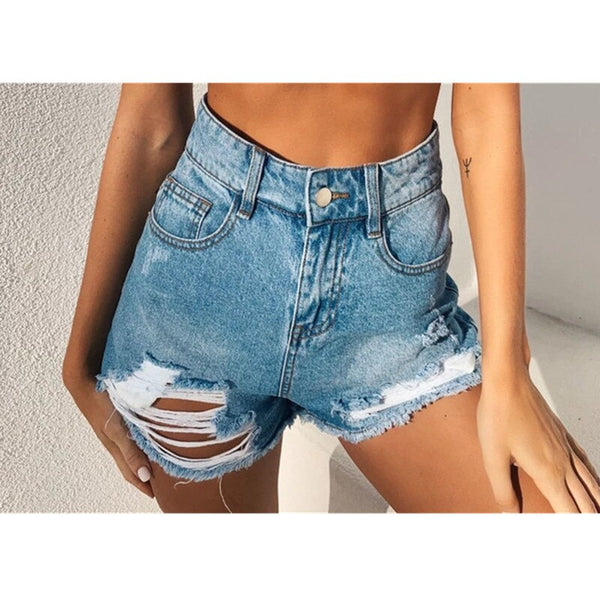 Shorts Jeans Desfiado com botões Cintura Alta