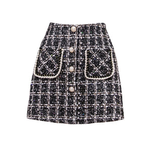 High Waist Plaid Wool Short Skirt