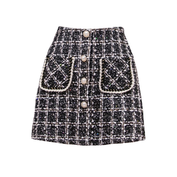 High Waist Plaid Wool Short Skirt
