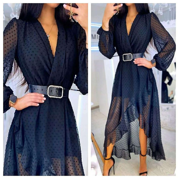 Vestido Longo Envoltório Manga Longa