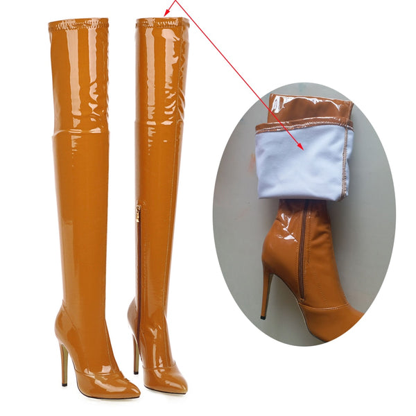Bota Over The Knee Verniz Salto Alto Fino