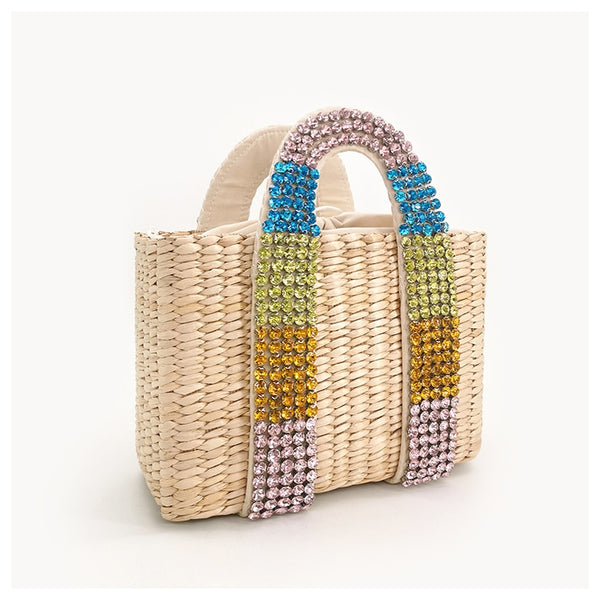 Bolsa Pequena Artesanal de Mão com Palha e Pérolas