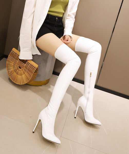 Bota Over The Knee Verniz Salto Alto Fino
