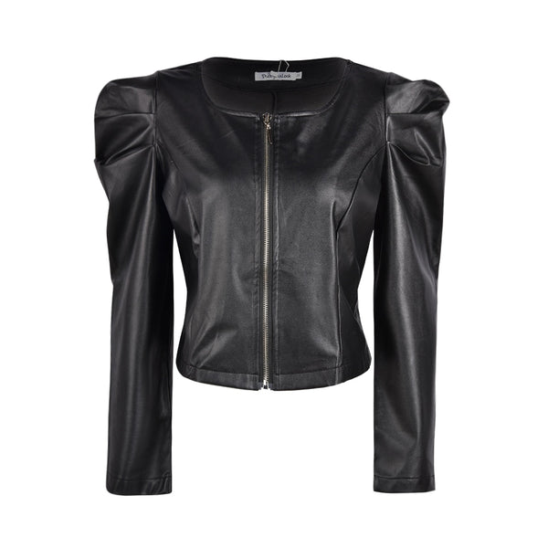 Leather Jacket with Puff Sleeves