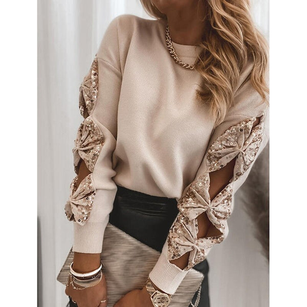 Long Sleeve Sequined Knit Top