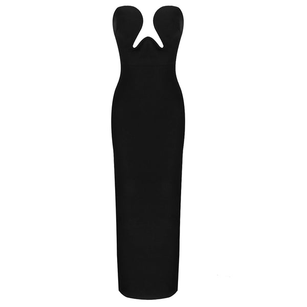 Vestido Longo Tomara que Caia com Fenda e Decote V Profundo Preto